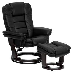 Contemporary Leather Recliner & Ottoman Set in Black II