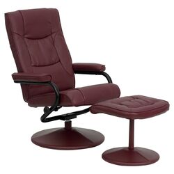 Contemporary Leather Recliner & Ottoman in Burgundy