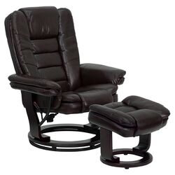 Contemporary Leather Recliner & Ottoman Set in Brown