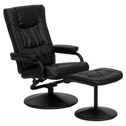 Contemporary Leather Recliner & Ottoman in Black
