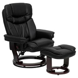 Contemporary Leather Recliner & Ottoman in Black III