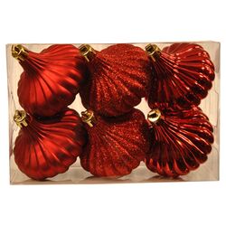 6 Piece Ridged Onion Ornament Set in Red