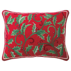 Needlepoint Holly Splendor Pillow in Red