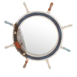 Ship Wheel Mirror in White