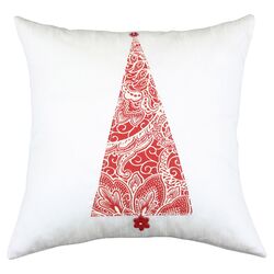 Shantung Mardi Gras Berry Tree Pillow in Red & Off White