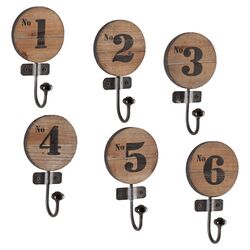 Maesa 6 Piece Decorative Numbered Hook Set in Brown