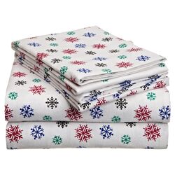 4 Piece Snow Flakes Printed Flannel Sheet Set