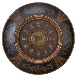 Toscana Wood Leather Wall Clock in Bronze