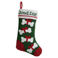 Good Dog Hooked Stocking in Green