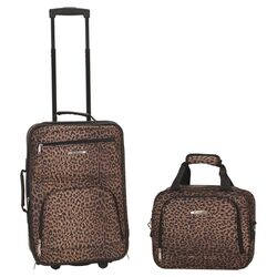 Leopard Print 2 Piece Carry On Luggage Set in Brown