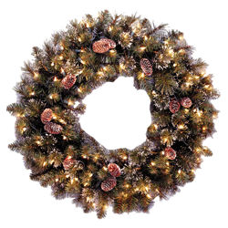 2' Pre-Lit Glittery Bristle Pine Wreath 2' Pre-Lit Glittery Bristle Pine Wreath
