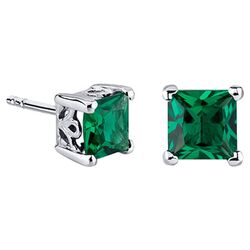Princess Cut 2 Ct. Emerald Stud Earring Set in Sterling Silver