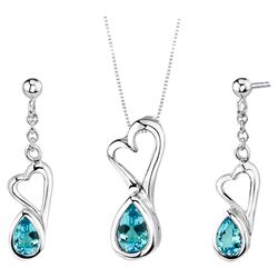 Heart Design 2 Ct. Swiss Blue Topaz Pendant & Earring Set in Sterling Silver