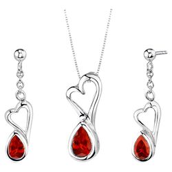 Heart Design 2 Ct. Garnet Pendant & Earring Set in Sterling Silver