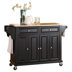 Natural Wood Top Kitchen Cart in Black