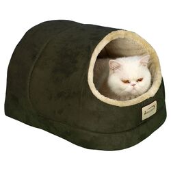 Tube Shaped Cat Bed in Green & Beige