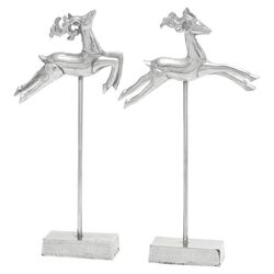 2 Piece Flying Deer Figurine Set in Silver