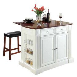 Glida 3 Piece Cherry Top Kitchen Island & Backless Stool Set in White