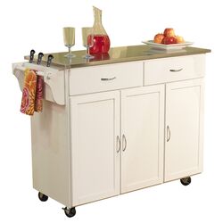 Claymont Stainless Steel Top Kitchen Cart in White