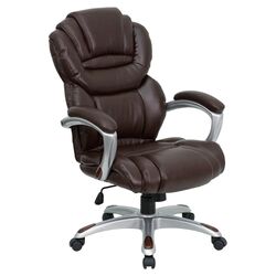 McKinley High-Back Leather Office Chair in Brown with Arms