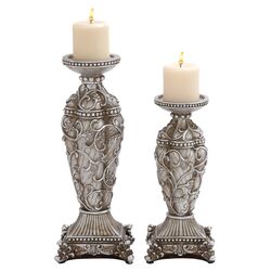 2 Piece Polystone Candlestick Set in Distressed Brown