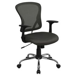 Mid Back Office Chair in Gray Mesh with Arms