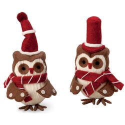 Owl with Red and Green Hat Holiday Accent