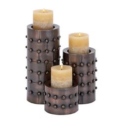 3 Piece Metal Candle Holder Set in Brown