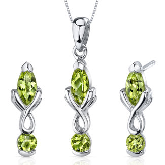 Oravo Marquise Cut Gemstone Ornate 2 Stone Design Pendant Earrings Set