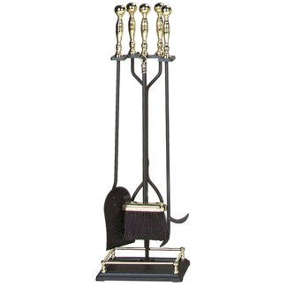 Uniflame Corporation 4 Piece Polished Brass Fire Tool Set