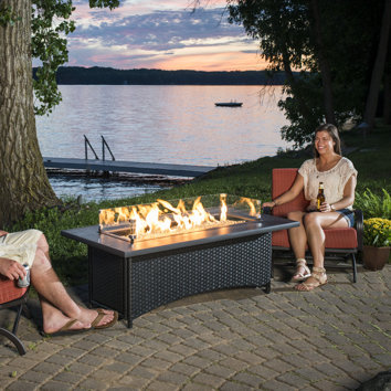 The Outdoor GreatRoom Company Montego Crystal Fire Pit Coffee Table with Wicker Base