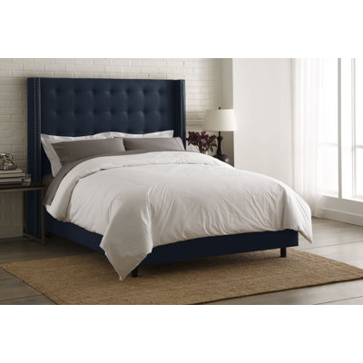 wingback headboard upholstered bed skyline tufted linen furniture hampton hayworth wayfair king navy