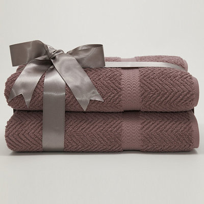 Linum Home Textiles Luxury Hotel & Spa Collection Herringbone Weave 100% Turkish Cotton Bath Towels (Set of 2)