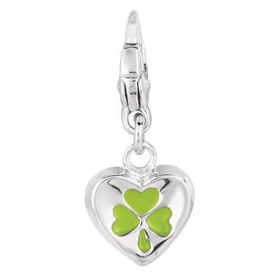 Sterling Silver Heart Pink / Clover Charm