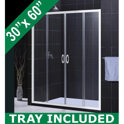 Dreamline Visions Sliding Door Shower Set with 30" x 60" Amazon Base and Right Drain