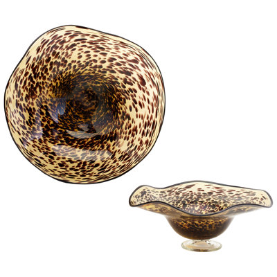 Large Leopard Art Glass Bowl in Black / Brown