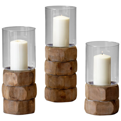Cyan Design Glass and Wood Small Hex Nut Hurricane