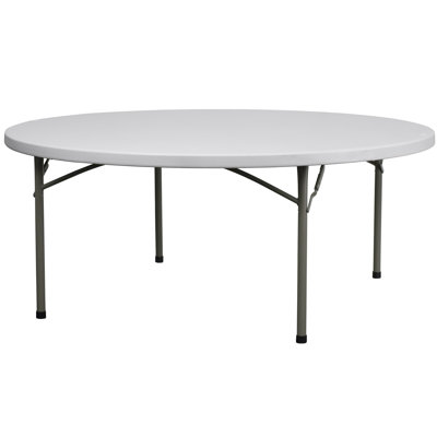 Flash Furniture Round Blow Molded Plastic Folding Table in Granite White