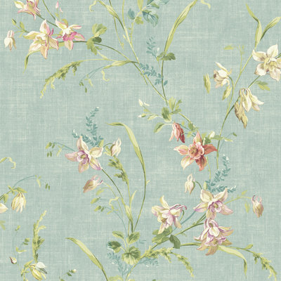 Brewster Home Fashions Willow Cottage Lily Trail Wallpaper in Light Blue