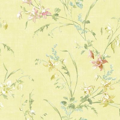 Willow Cottage Lily Trail Wallpaper in Paled Yellow