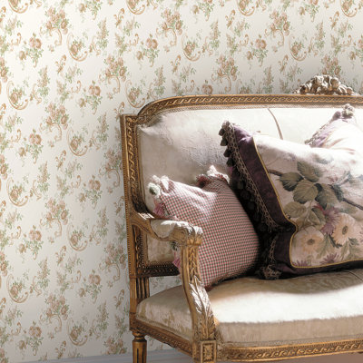 Satin Rose Rose Scroll Wallpaper