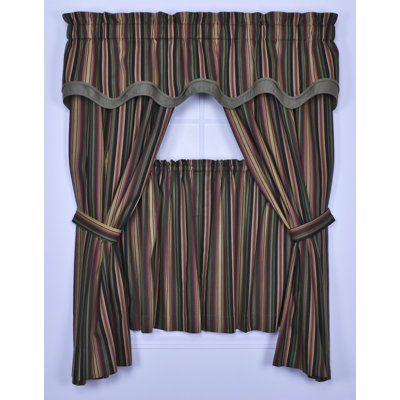 Ellis Curtain Montego Stripe Tailored Panel Pair Curtains with Tiebacks in Black