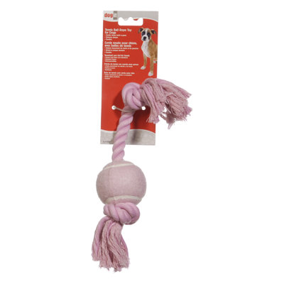 Hagen Dogit Cotton Rope Bone with Tennis Ball Dog Toy in Pink