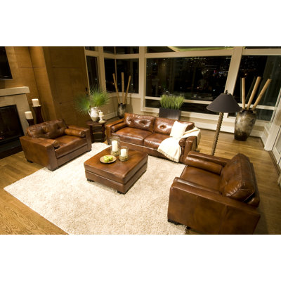 Elements Fine Home Furnishings Soho Top Grain Leather Chair and Ottoman