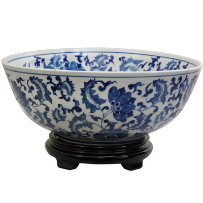 Bowl with Blue Floral Design in White