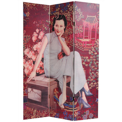 Oriental Furniture Double Sided Shanghai Ladies Canvas Room Divider