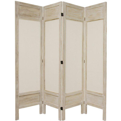 Oriental Furniture 6 Feet Tall Solid Frame Fabric Room Divider in Burnt White