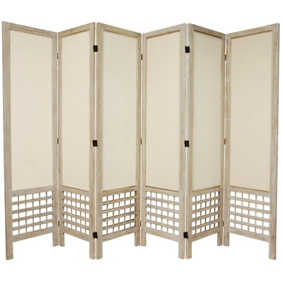 Oriental Furniture Open Lattice Fabric Room Divider in Burnt White