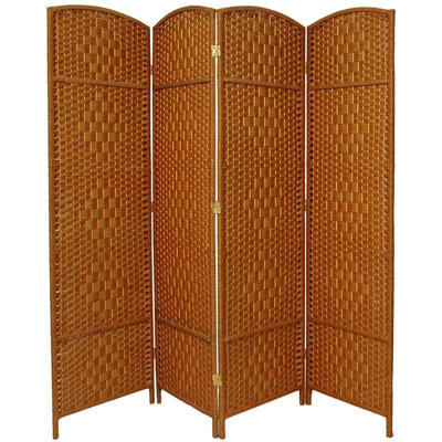 Oriental Furniture 6 Feet Tall Diamond Weave Fiber Room Divider in Dark Beige