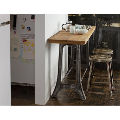 CG Sparks Teak Metal 3 Piece Console and Tufted Metal Stool Breakfast Set in Natural